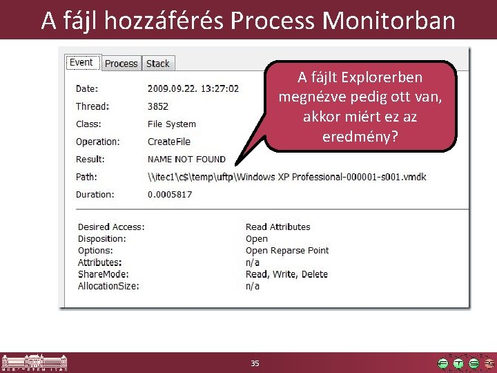 A fájl hozzáférés Process Monitorban A fájlt Explorerben megnézve pedig ott van, akkor miért