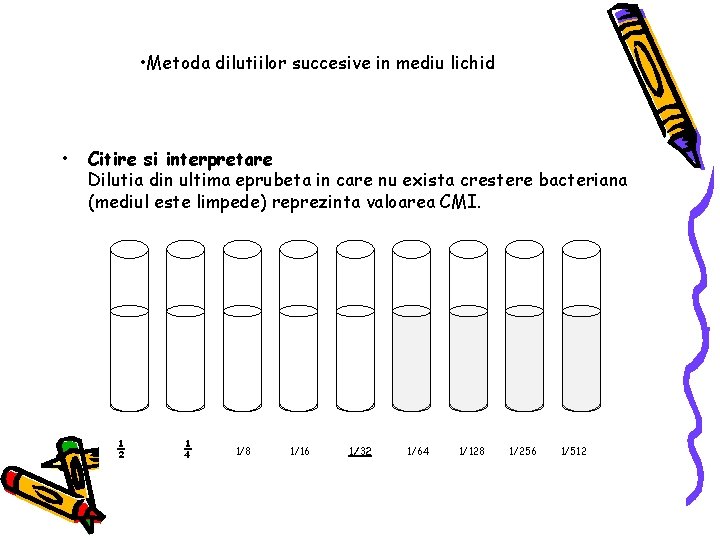  • Metoda dilutiilor succesive in mediu lichid • Citire si interpretare Dilutia din