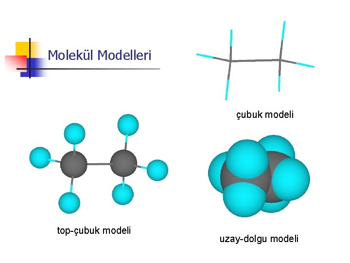 Molekül Modelleri çubuk modeli top-çubuk modeli uzay-dolgu modeli 