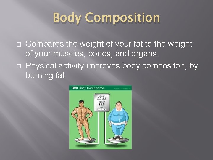Body Composition � � Compares the weight of your fat to the weight of