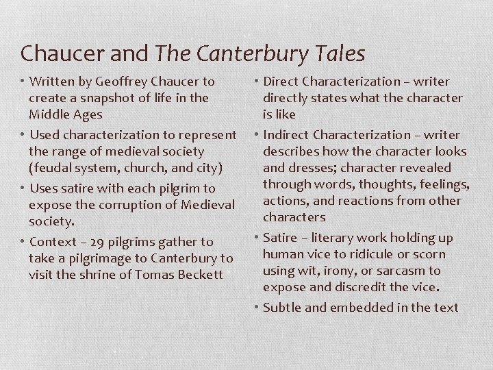 Chaucer and The Canterbury Tales • Written by Geoffrey Chaucer to create a snapshot