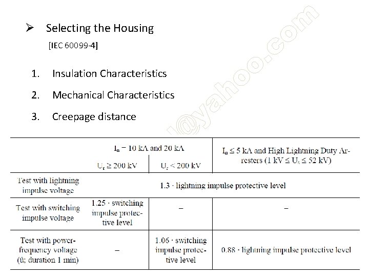 Ø Selecting the Housing [IEC 60099 -4] 1. Insulation Characteristics 2. Mechanical Characteristics 3.