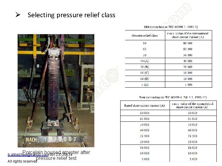 Ø Selecting pressure relief class Porcelain housed arrester after pressure relief test b. alinezhad@yahoo.