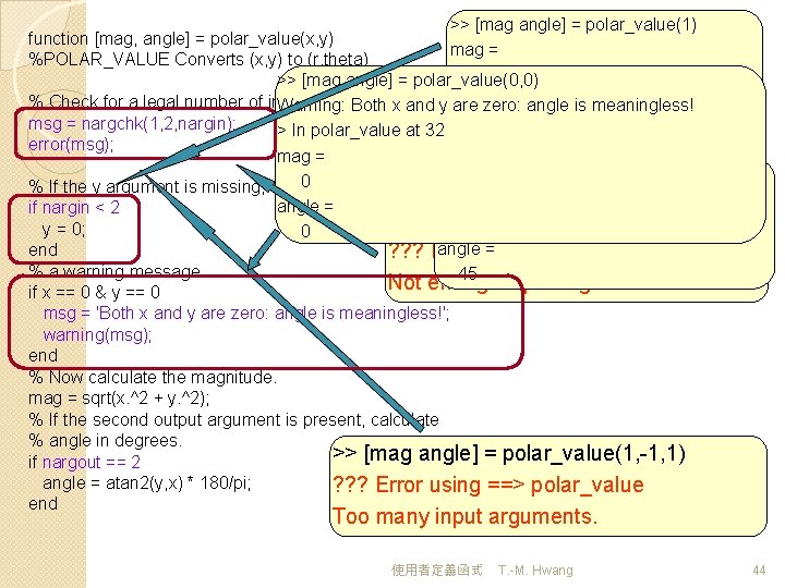 >> [mag angle] = polar_value(1) function [mag, angle] = polar_value(x, y) mag = %POLAR_VALUE