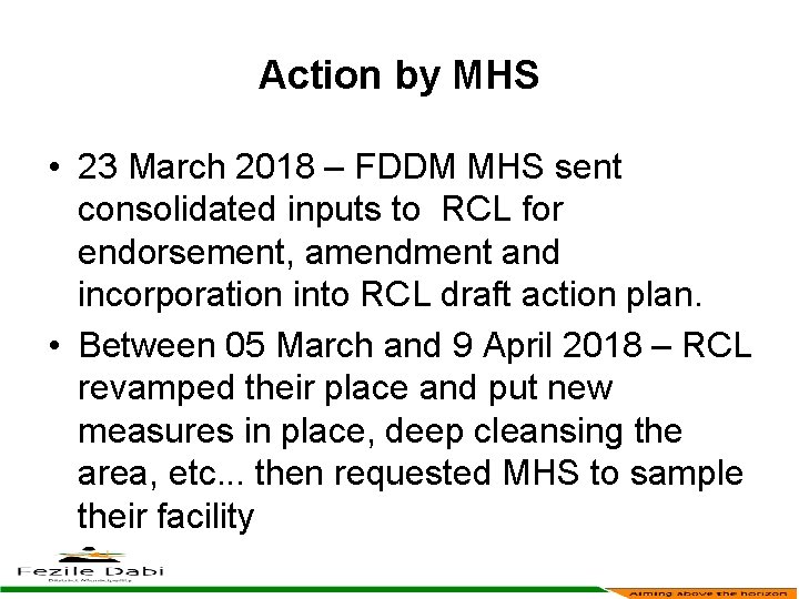 Action by MHS • 23 March 2018 – FDDM MHS sent consolidated inputs to