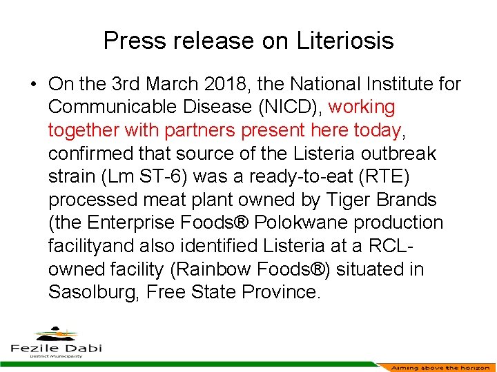 Press release on Literiosis • On the 3 rd March 2018, the National Institute