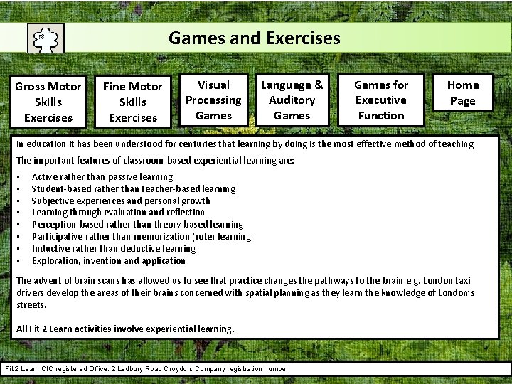 Games and Exercises Gross Motor Skills Exercises Fine Motor Skills Exercises Visual Processing Games