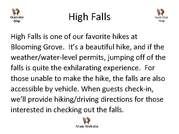 Overview Map High Falls Hunt Club Map High Falls is one of our favorite