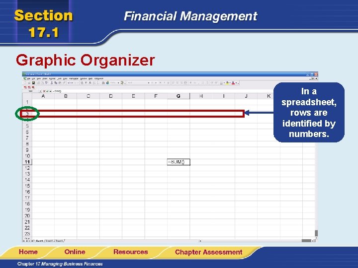 Graphic Organizer In a spreadsheet, rows are identified by numbers. 