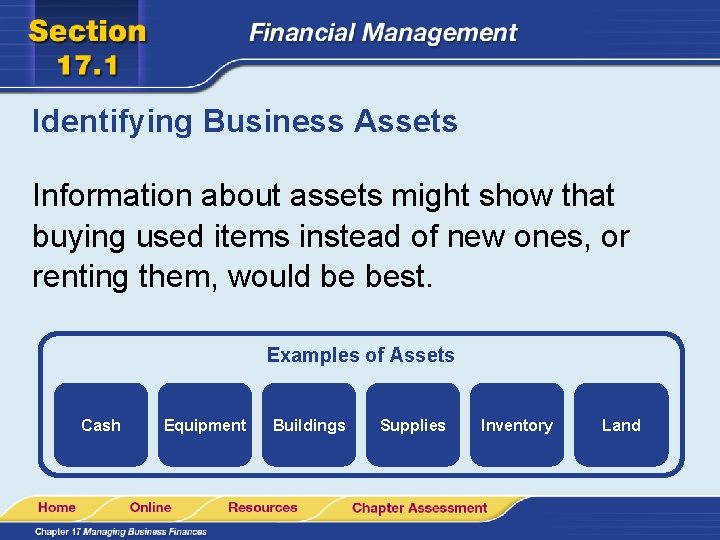 Identifying Business Assets Information about assets might show that buying used items instead of