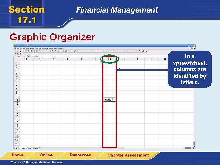 Graphic Organizer In a spreadsheet, columns are identified by letters. 