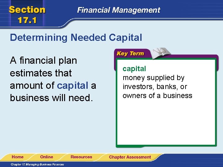 Determining Needed Capital A financial plan estimates that amount of capital a business will