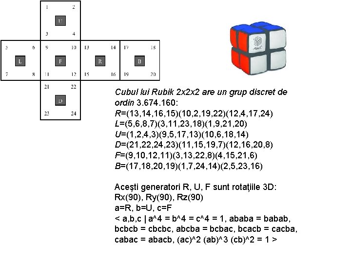 Cubul lui Rubik 2 x 2 x 2 are un grup discret de ordin