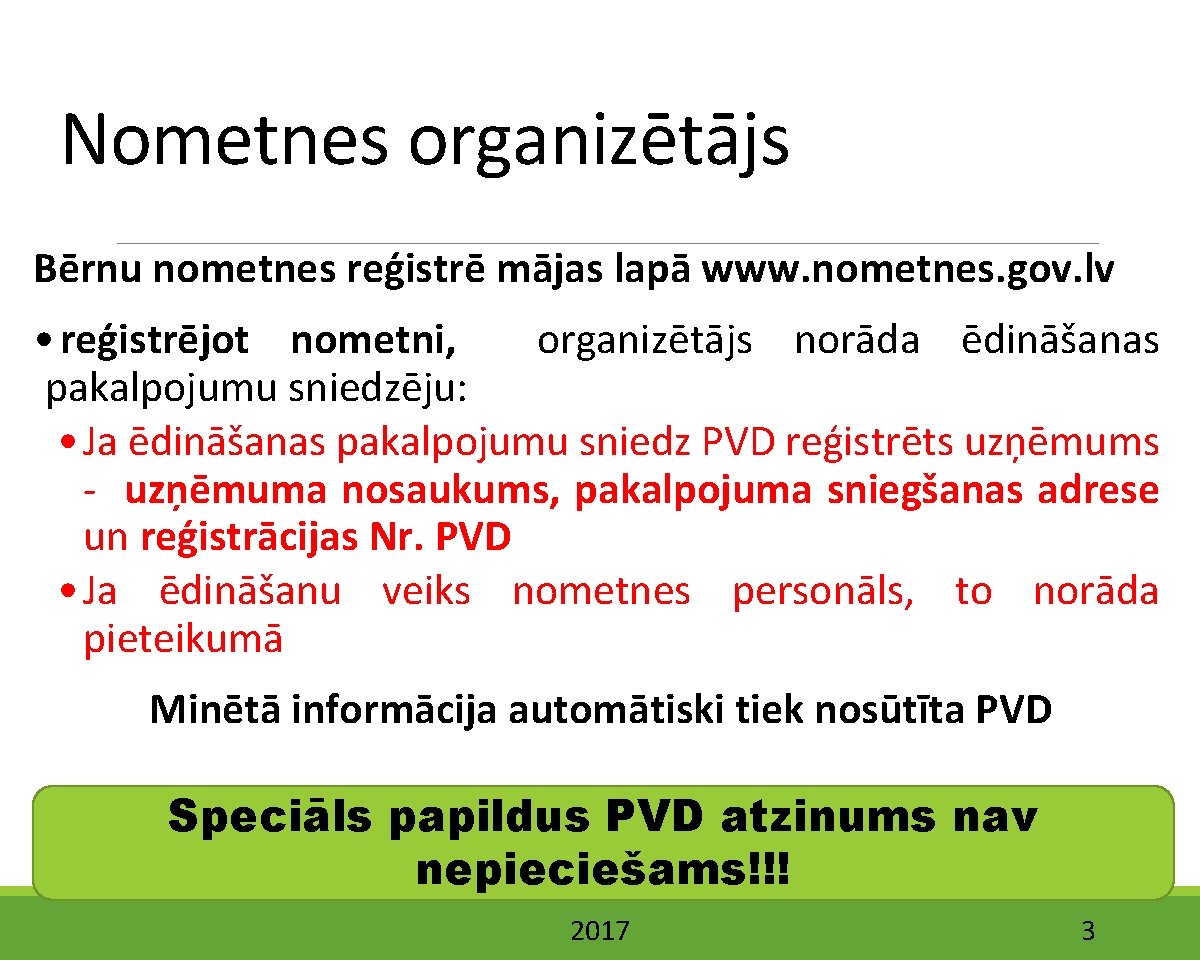 Nometnes organizētājs Bērnu nometnes reģistrē mājas lapā www. nometnes. gov. lv • reģistrējot nometni,