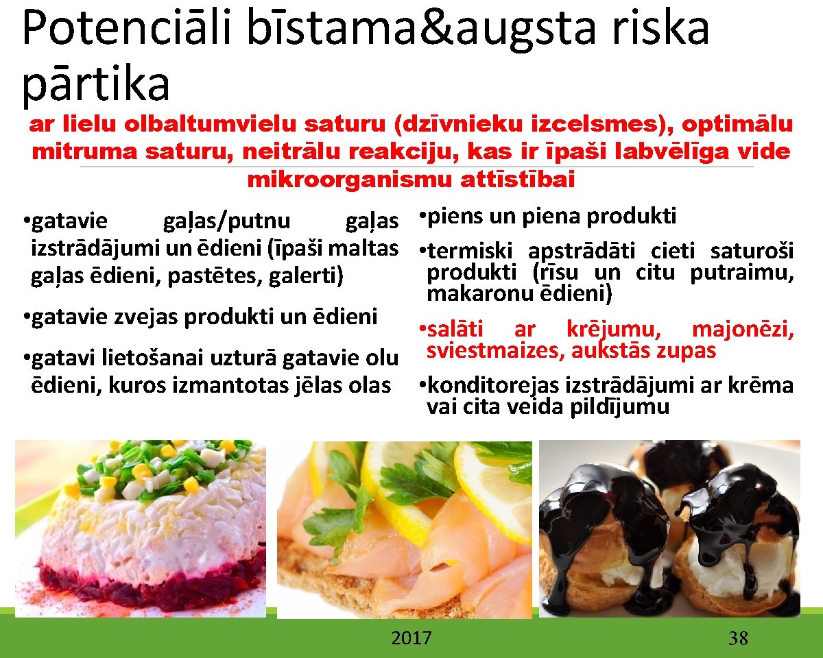 Potenciāli bīstama&augsta riska pārtika ar lielu olbaltumvielu saturu (dzīvnieku izcelsmes), optimālu mitruma saturu, neitrālu