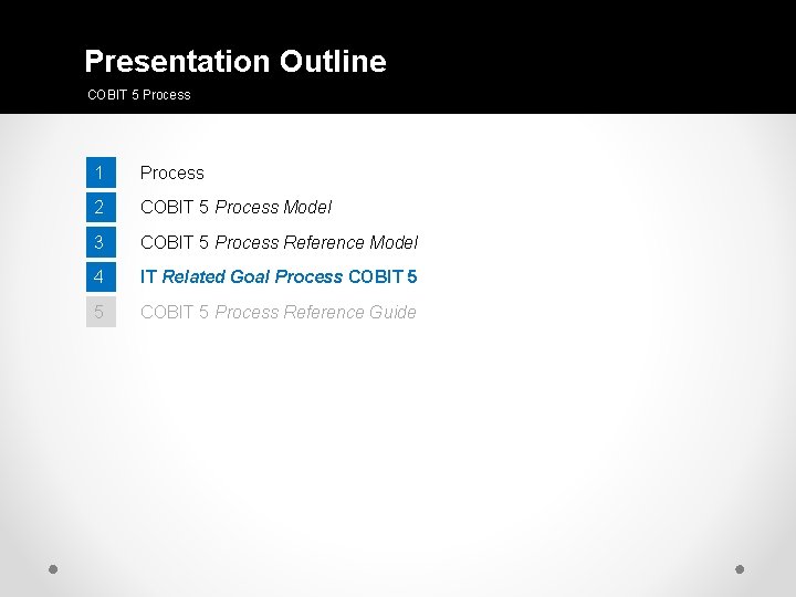 Presentation Outline COBIT 5 Process 1 Process 2 COBIT 5 Process Model 3 COBIT