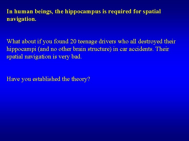 In human beings, the hippocampus is required for spatial navigation. What about if you