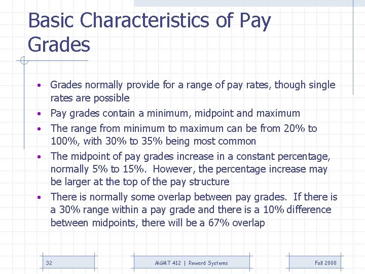 Basic Characteristics of Pay Grades • • • Grades normally provide for a range Basic Characteristics of Pay Grades • • • Grades normally provide for a range