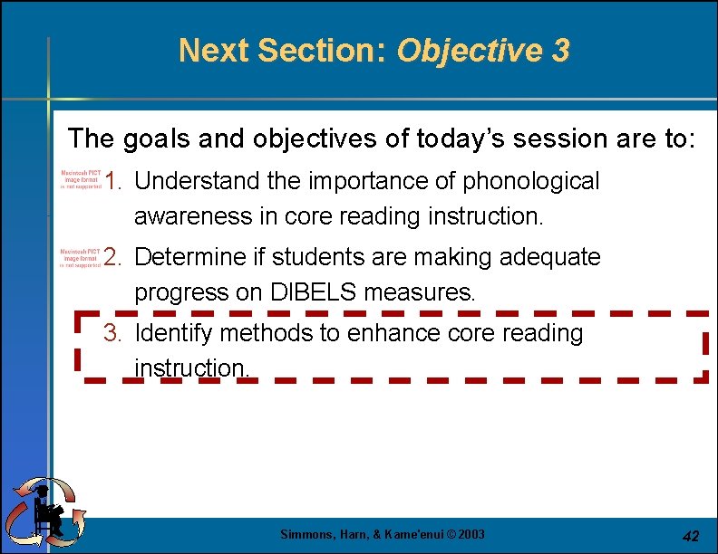 Next Section: Objective 3 The goals and objectives of today’s session are to: 1.