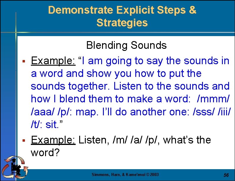 Demonstrate Explicit Steps & Strategies § § Blending Sounds Example: “I am going to