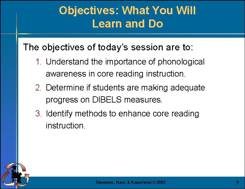 Objectives: What You Will Learn and Do The objectives of today’s session are to: