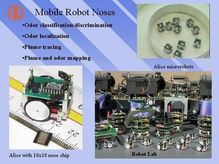 Mobile Robot Noses • Odor classification/discrimination • Odor localization • Plume tracing • Plume