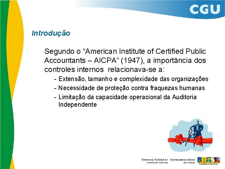 Introdução Segundo o “American Institute of Certified Public Accountants – AICPA” (1947), a importância