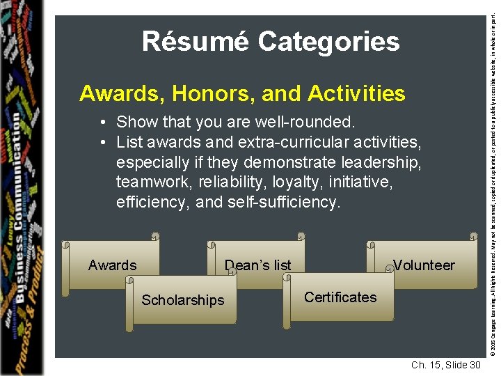 Awards, Honors, and Activities • Show that you are well-rounded. • List awards and