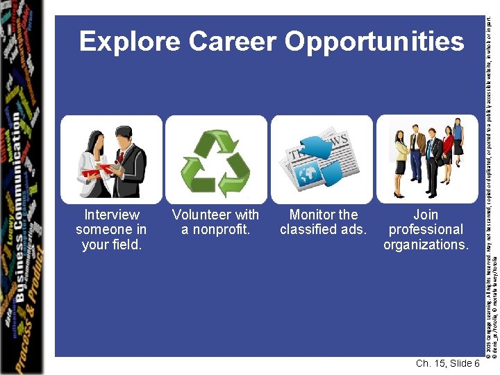 Interview someone in your field. Volunteer with a nonprofit. Monitor the classified ads. Join