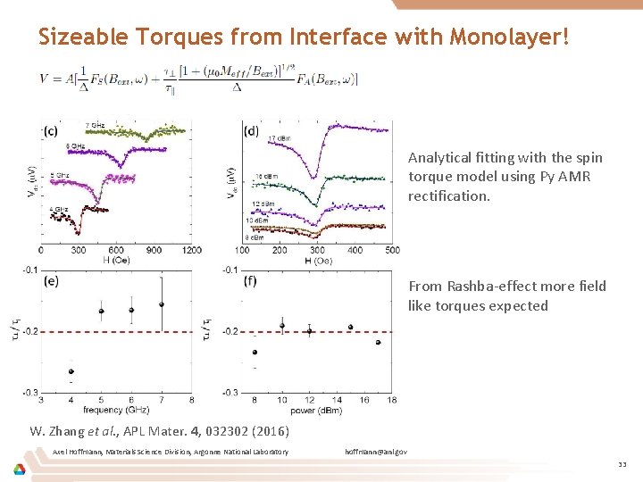 Sizeable Torques from Interface with Monolayer! Analytical fitting with the spin torque model using