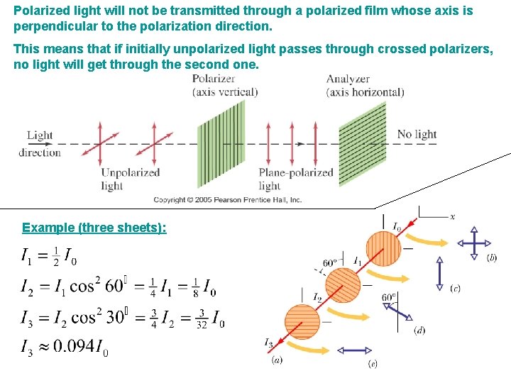 Polarized light will not be transmitted through a polarized film whose axis is perpendicular