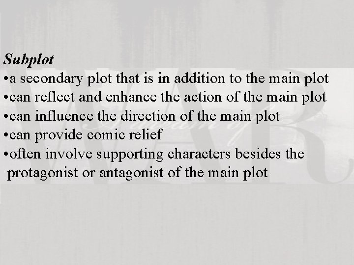 Subplot • a secondary plot that is in addition to the main plot •