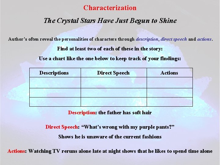 Characterization The Crystal Stars Have Just Begun to Shine Author’s often reveal the personalities