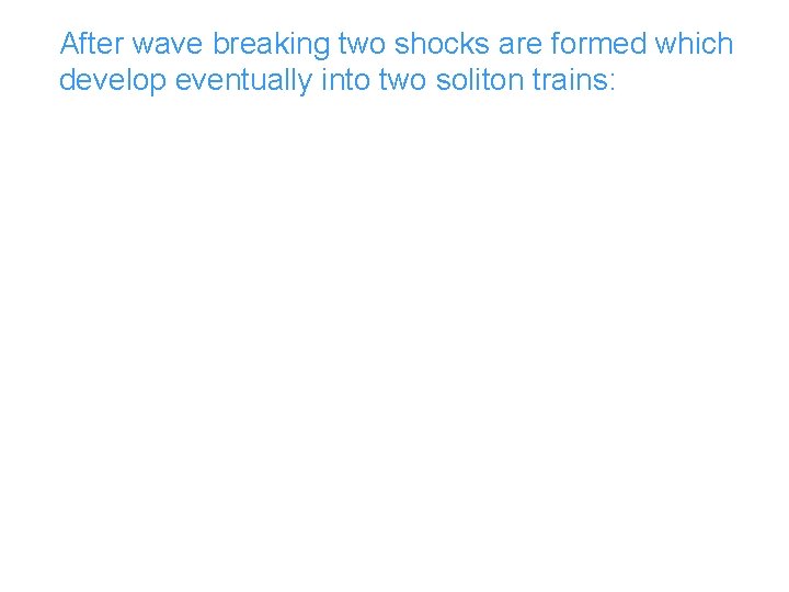 After wave breaking two shocks are formed which develop eventually into two soliton trains: