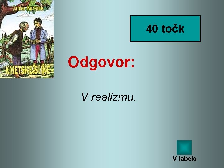 40 točk Odgovor: V realizmu. V tabelo 