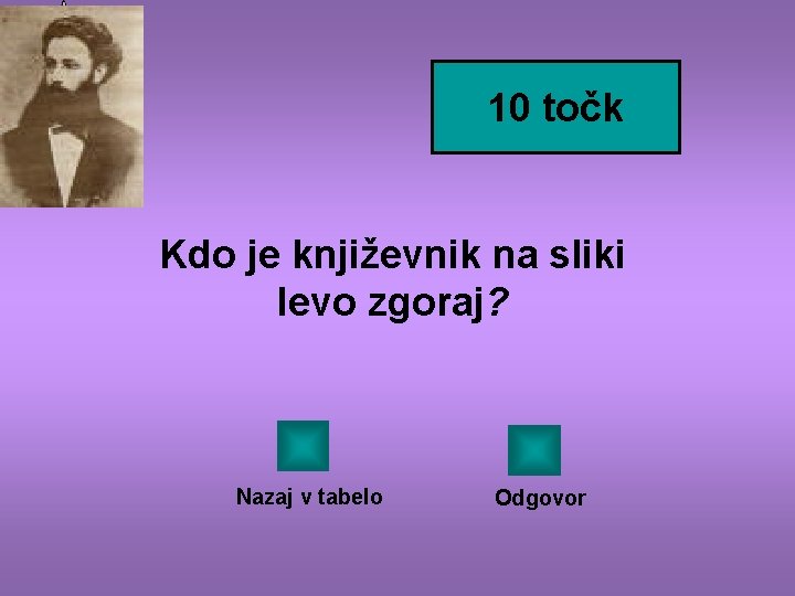 10 točk Kdo je književnik na sliki levo zgoraj? Nazaj v tabelo Odgovor 