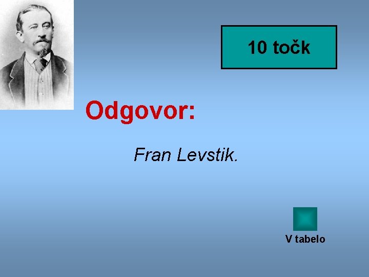 10 točk Odgovor: Fran Levstik. V tabelo 