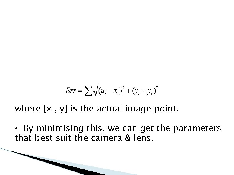 where [x , y] is the actual image point. • By minimising this, we