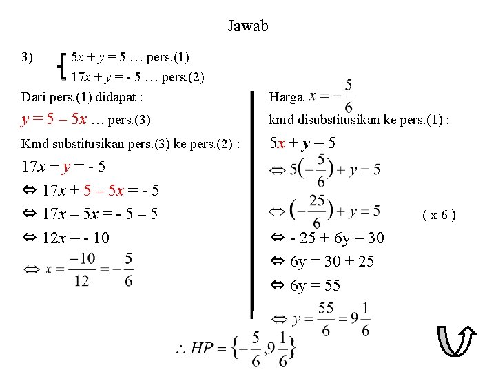 Jawab 3) 5 x + y = 5 … pers. (1) 17 x +