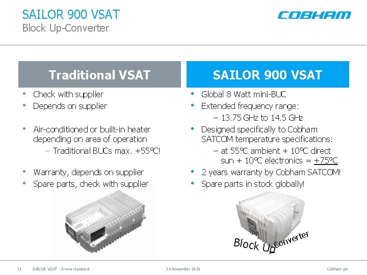 SAILOR 900 VSAT Block Up-Converter Traditional VSAT SAILOR 900 VSAT • • Check with