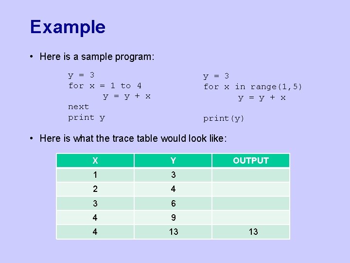 Example • Here is a sample program: y = 3 for x = 1 Example • Here is a sample program: y = 3 for x = 1