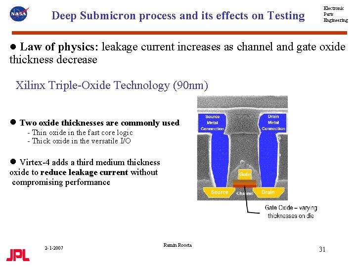 Deep Submicron process and its effects on Testing Electronic Parts Engineering ● Law of