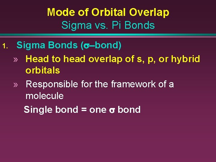 Mode of Orbital Overlap Sigma vs. Pi Bonds 1. Sigma Bonds (s-bond) » Head