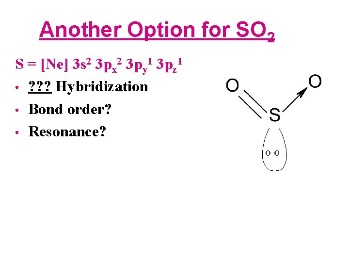 Another Option for SO 2 S = [Ne] 3 s 2 3 px 2