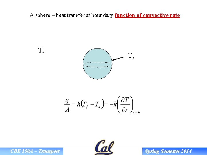 A sphere – heat transfer at boundary function of convective rate Tf CBE 150