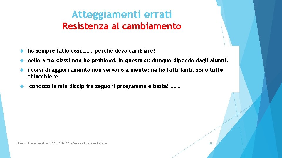 Atteggiamenti errati Resistenza al cambiamento ho sempre fatto così……… perché devo cambiare? nelle altre