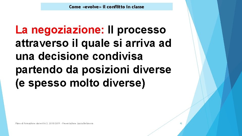 Come «evolve» il conflitto in classe La negoziazione: Il processo attraverso il quale si