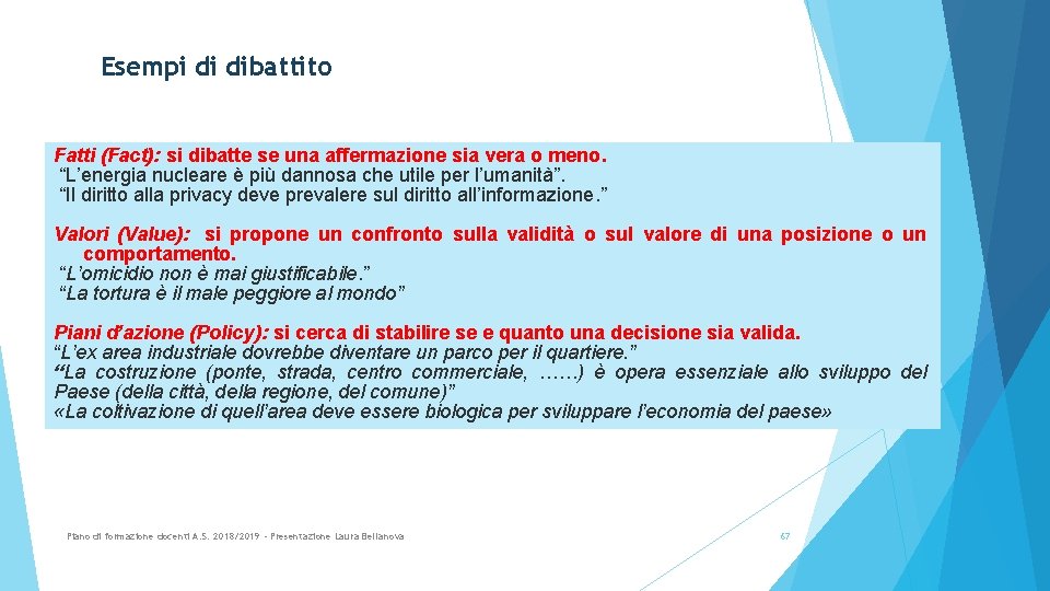 Esempi di dibattito Fatti (Fact): si dibatte se una affermazione sia vera o meno.
