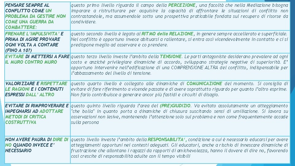 PENSARE SEMPRE AL CONFLITTO COME UN PROBLEMA DA GESTIRE NON COME UNA GUERRA DA