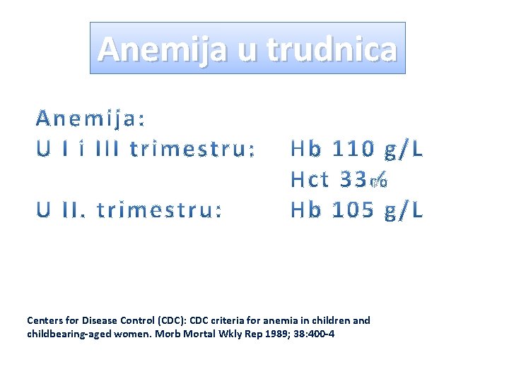 Anemija u trudnica Centers for Disease Control (CDC): CDC criteria for anemia in children